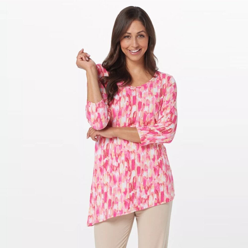 Susan Graver Liquid Knit Asymmetrical Tunic Top Size L